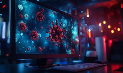 Obraz premium Virus illustration on computer screen technology backdrop