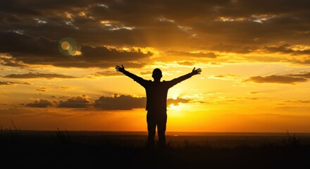 Inspirational Scene of a Person Embracing the Sunset Glow