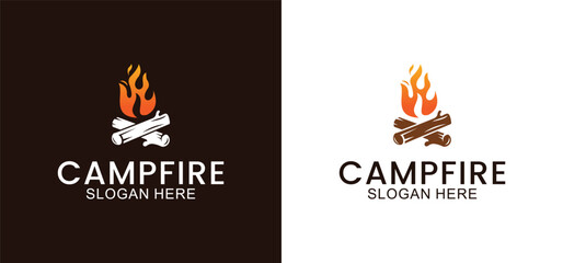 campfire vector logo, wood and fire design, camping template