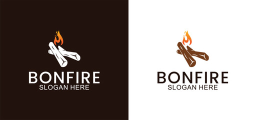 campfire vector logo, wood and fire design, camping template