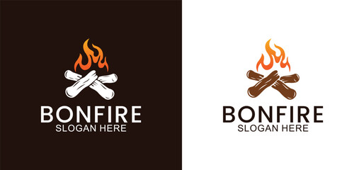 campfire vector logo, wood and fire design, camping template