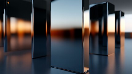 Reflective Blocks at Sunset: A Study in Light and Form