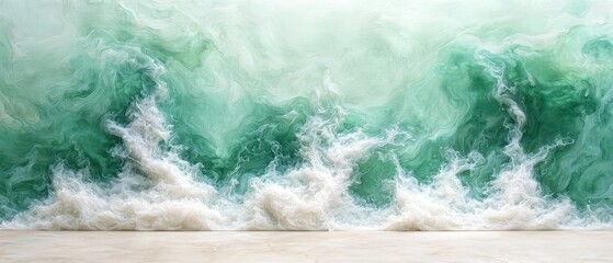 Fototapeta premium A soft gradient of beige gradually transitions into a gentle light green canvas, creating an ethereal and dreamy backdrop. 