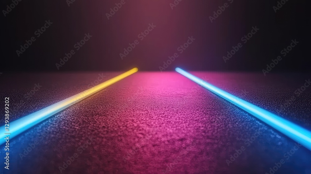 Poster neon light trails studio setting abstract image dark environment close-up view futuristic concept