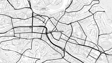 Minimalist Saarbrucken Street Map with Labels and Neighborhoods