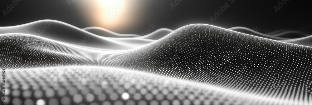 Poster minimalist design with dot patterns on a white background highlighting abstract landscapes