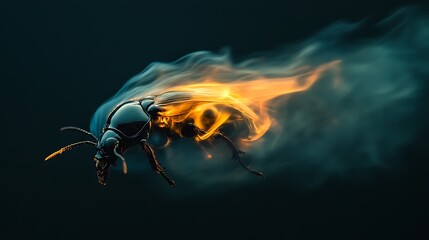 Burning beetle, An insect shrouded in fiery enigma on dark gradient canvas