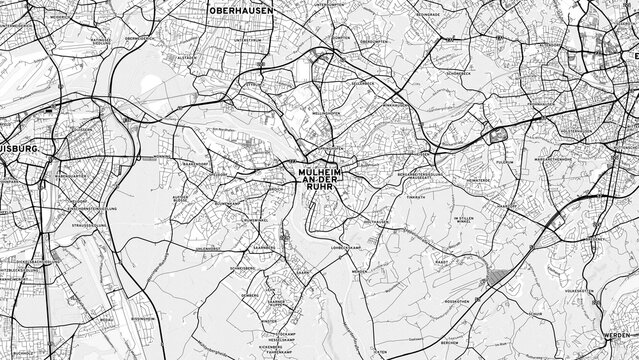 Minimalist Mulheim an der Ruhr Street Map with Labels and Neighborhoods