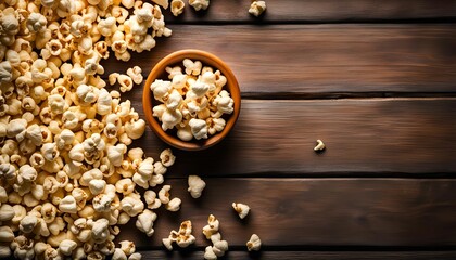 Naklejka premium Popcorn on Wooden Background