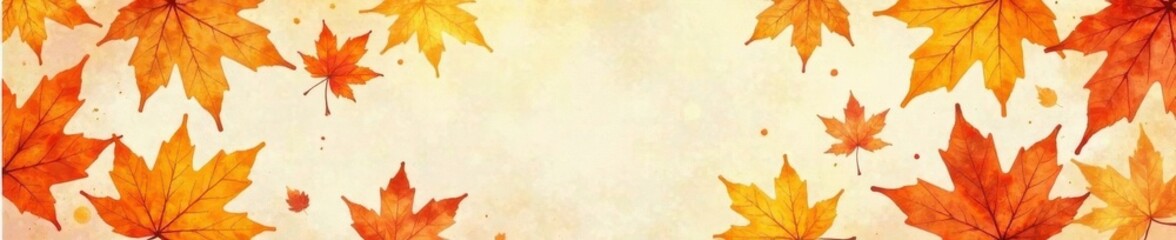 Obraz premium Intricate watercolor autumn leaf pattern Rich orange & yellow hues on textured paper , fall, art, vintage