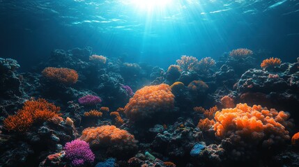Fototapeta premium Underwater Coral Reef Sunlight