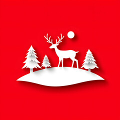 Naklejka premium Christmas deer in a minimal paper cut style isolated on background