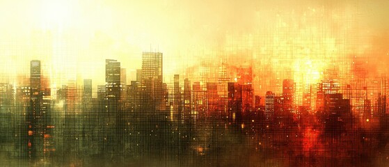 Fototapeta premium A vibrant canvas of emerald and gold flames erupted from the depths of a halftone background, creating an abstract symphony of light and shadow. 