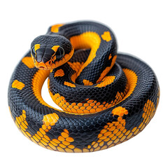 Fototapeta premium Angled view full body shot of an extremely perfect looking single Yellow-Bellied Sea Snake isolated on a white transparent background