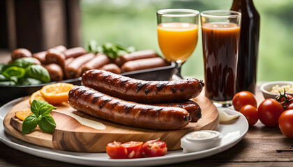 Grilled Sausages with Orange Slices and Basil