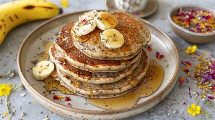 banana pancakes with honey and fresh bananas 