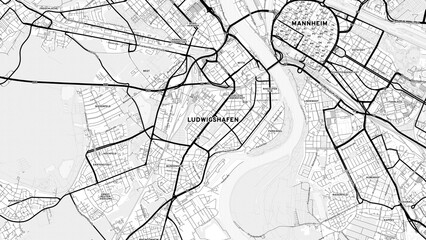 Naklejka premium Minimalist Ludwigshafen am Rhein Street Map with Labels and Neighborhoods