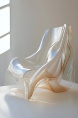 Transparent chair draped in a glossy sheet