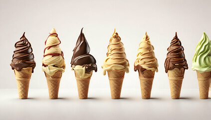 Photo of many ice cream in a cones standing vertical in line
