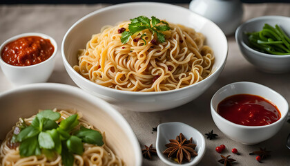 Delicious Pasta Dish with Spicy Sauce and Herbs