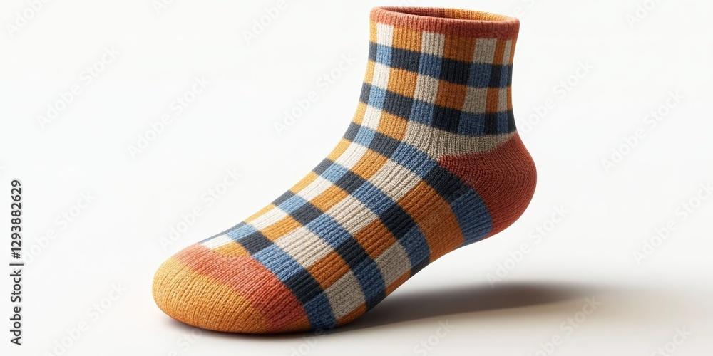 Poster 3d illustration of isolated checked pattern sock in vibrant colors