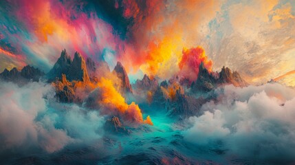 Vibrant Sunrise Over Majestic Mountains and Colorful Clouds