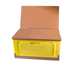 Large size yellow plastic box, for storage of various products.