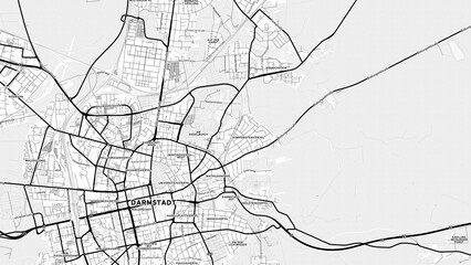 Minimalist Darmstadt Street Map with Labels and Neighborhoods