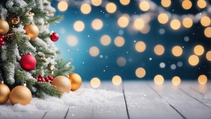 Empty Wooden Table for Product Placement with Bokeh