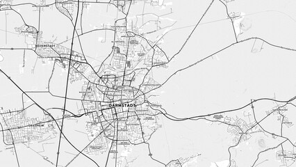 Minimalist Darmstadt Street Map with Labels and Neighborhoods