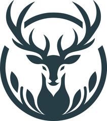 Elegant Deer Logo with Antlers in Modern Tribal Design—Wildlife Vector Illustration