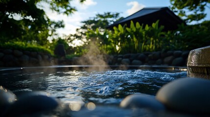 Fototapeta premium Serene Hot Spring Relaxation: A Tranquil Oasis