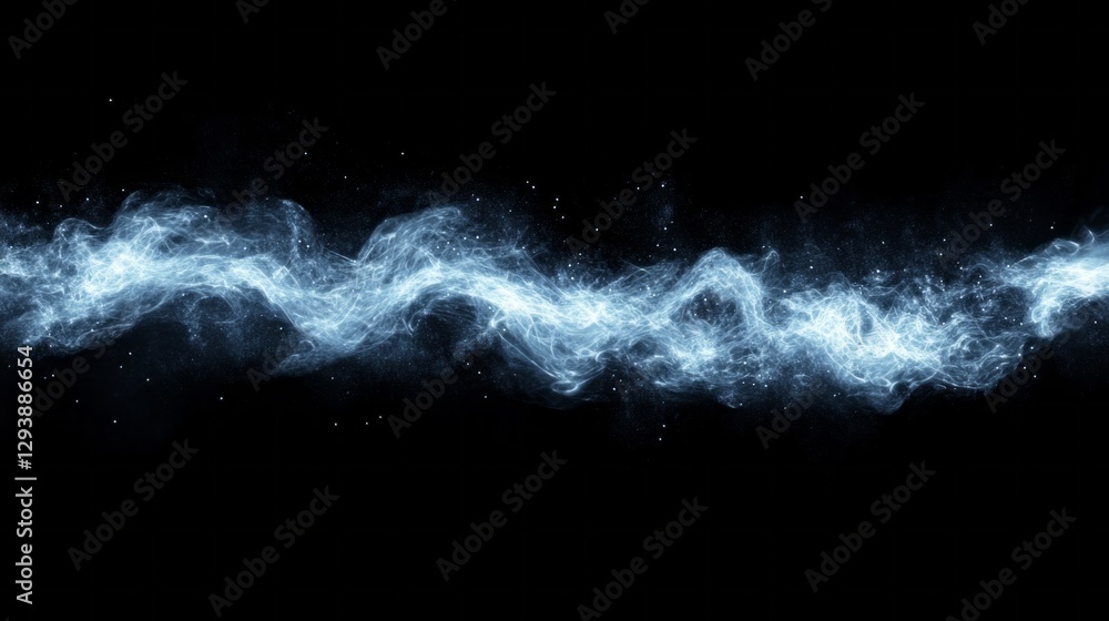 Poster A mesmerizing display of azure mist swirls gently against a pitch-black backdrop, creating an enchanting atmosphere that sparks imagination and wonder