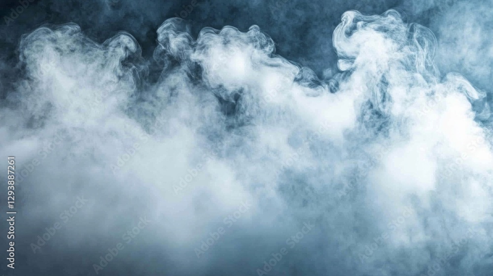 Poster Wisps of soft vapor swirl gracefully, forming intricate patterns as they rise and merge, captivating the senses with their fluid movement in a dimly lit environment