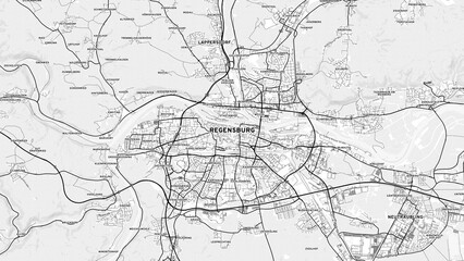 Naklejka premium Minimalist Regensburg Street Map with Labels and Neighborhoods