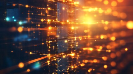 Glowing interconnected network of nodes and lines symbolizing open-source collaboration, abstract digital patterns in the background. Technology and innovation concepts.	