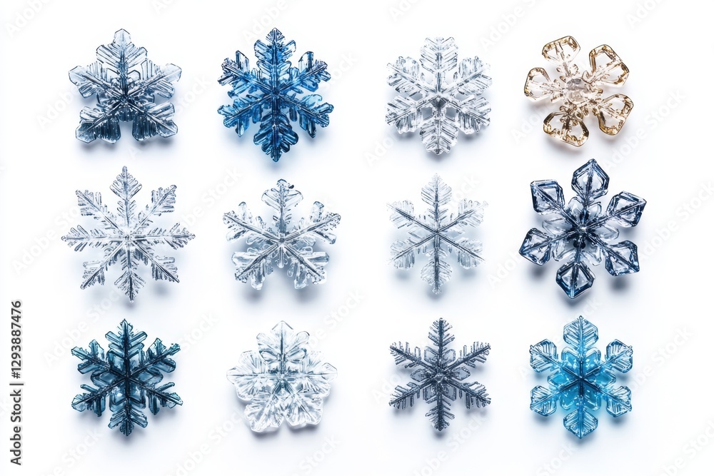 Aufkleber captivating array of crystal snowflakes on pristine white background a symphony of winter elegance a