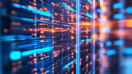 Obraz premium Glowing interconnected network of nodes and lines symbolizing open-source collaboration, abstract digital patterns in the background. Technology and innovation concepts. 