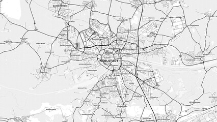 Minimalist Ingolstadt Street Map with Labels and Neighborhoods
