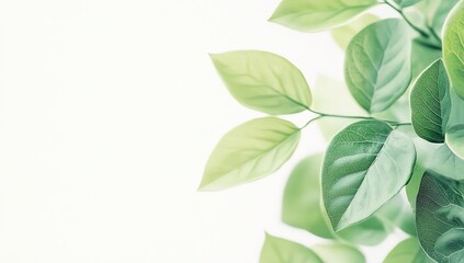 Naklejka premium Fresh green leaves border on white