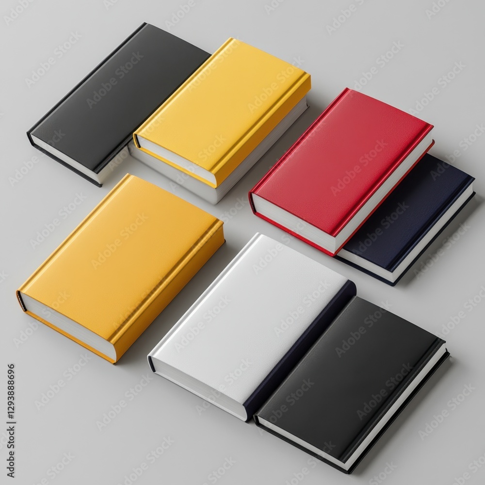 Poster colorful array of books arranged on a neutral background showcasing diverse subjects and knowledge i