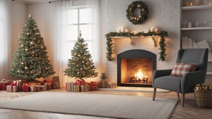 Cozy Living Room with Fireplace and Christmas Tree