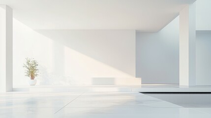Fototapeta premium Bright and Minimalist Interior with Natural Light and Green Plant