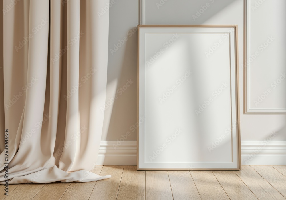 Aufkleber elegant empty frame leaning against a wall with soft curtains