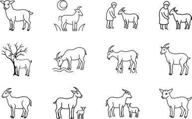 Goat Icon Set Farming, Animals, Livestock, Breeding, Nature