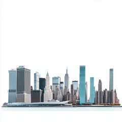 Manhattan Skyline with United Nations Building and Skyscrapers on White Background