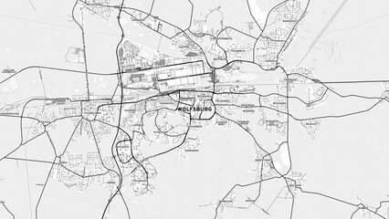 Obraz premium Minimalist Wolfsburg Street Map with Labels and Neighborhoods