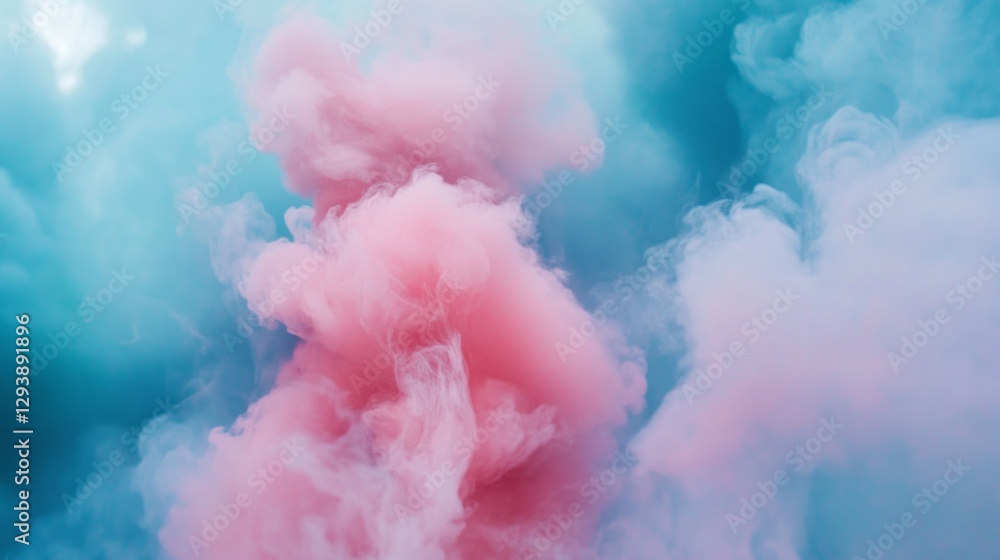 Poster Soft, fluffy clouds in shades of pink and blue intermingled in a stunning aerial display, creating a mesmerizing visual experience full of movement and tranquility