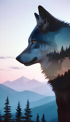Wolf Double Exposure Animal Nature Wilderness Outdoors