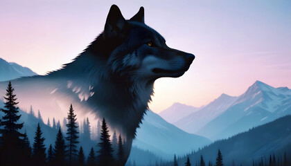 Wolf Double Exposure Animal Nature Wilderness Outdoors
